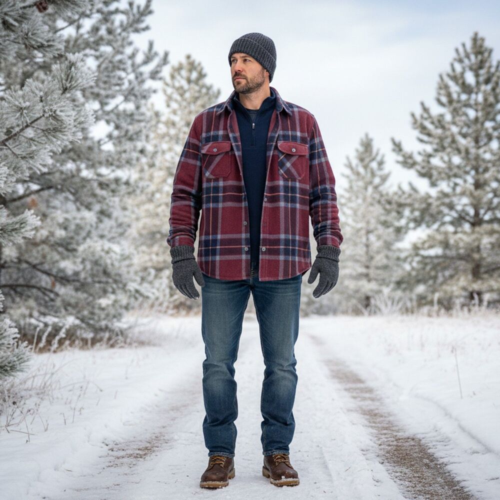 Freedom Foundry Heavy Fleece Burgundy Plaid Button Front Shirt SIze L